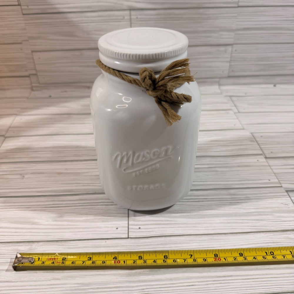 Tabletops Gallery White Porcelain Mason Jar Storage Canister 40oz